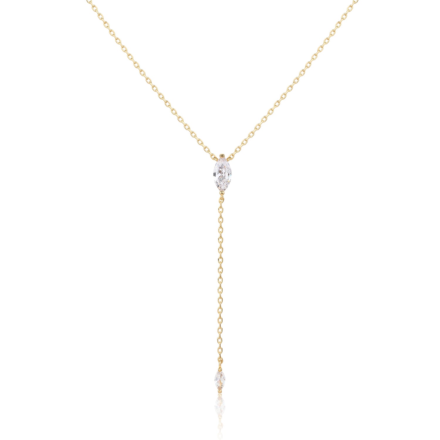 שרשרת נופלת יהלום אובלי ציפוי זהב 14K